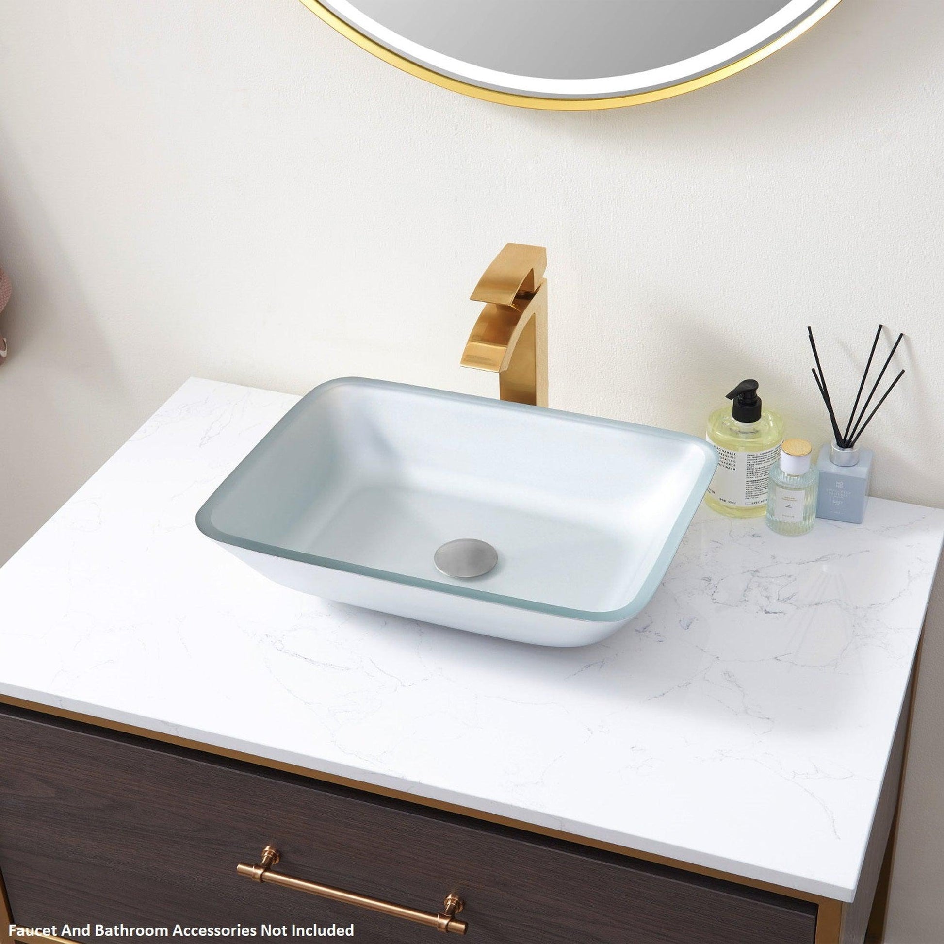 Vinnova Tudela 18" Matte Silver Rectangular Tempered Glass Painted by Hand Vessel Bathroom Sink Without Faucet