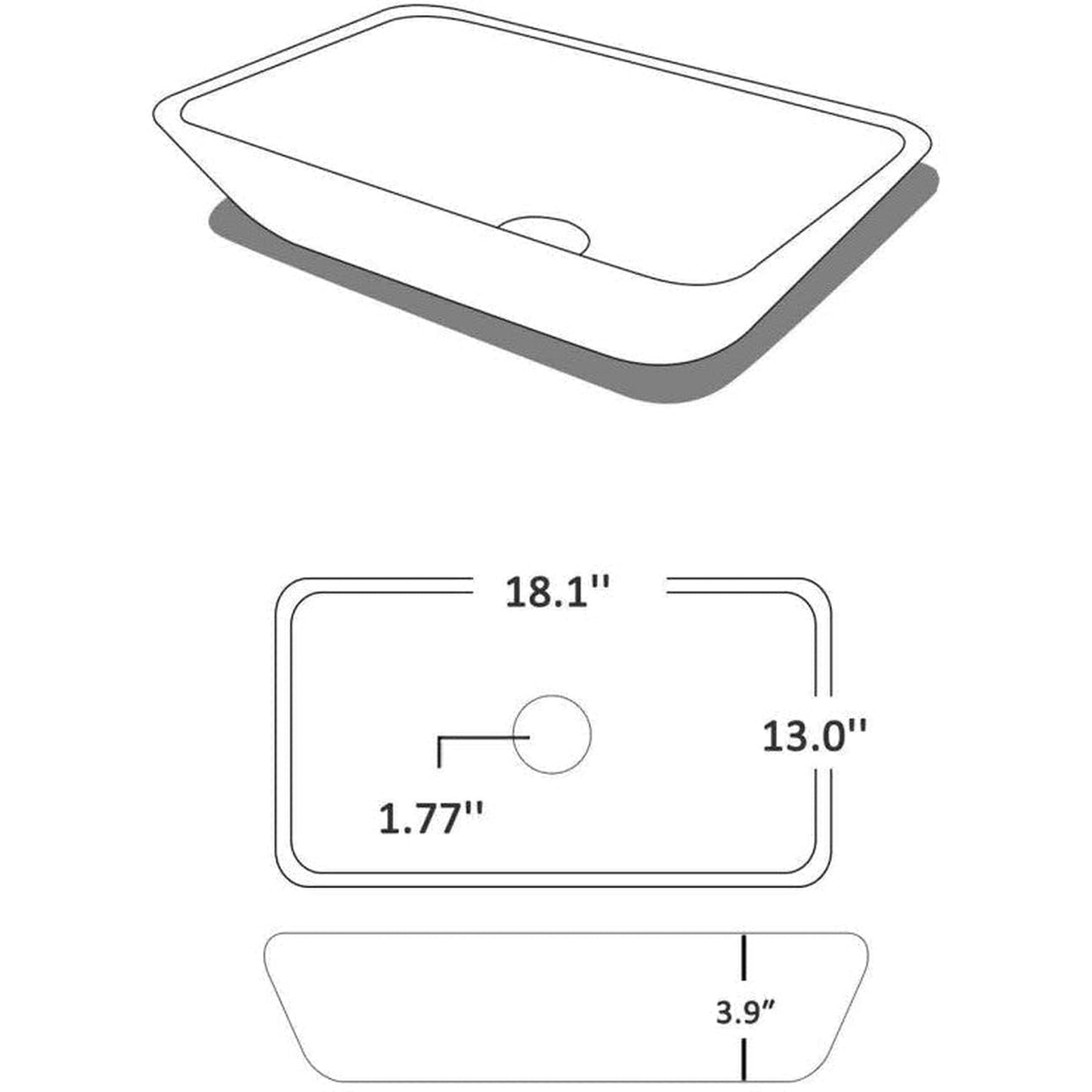 Vinnova Tudela 18" Matte Silver Rectangular Tempered Glass Painted by Hand Vessel Bathroom Sink Without Faucet