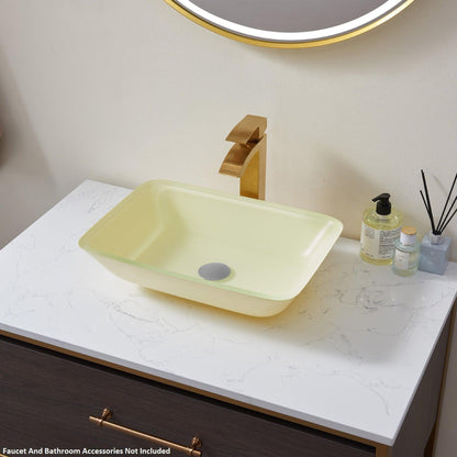 Vinnova Tudela 18" Matte White Rectangular Tempered Glass Painted by Hand Vessel Bathroom Sink Without Faucet