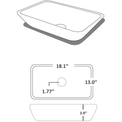 Vinnova Tudela 18" Matte White Rectangular Tempered Glass Painted by Hand Vessel Bathroom Sink Without Faucet