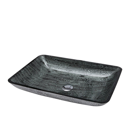 Vinnova Udine 22" Black Tree Bark Rectangular Tempered Glass Painted by Hand Vessel Bathroom Sink Without Faucet