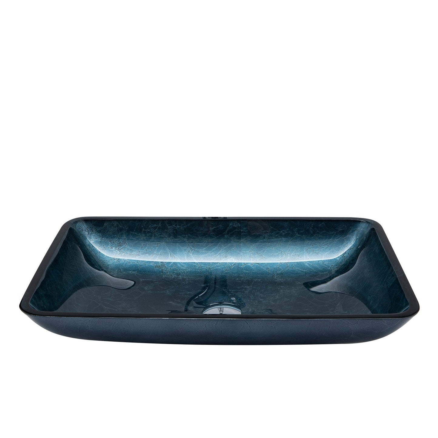 Vinnova Udine 22" Grayish Blue Rectangular Tempered Glass Painted by Hand Vessel Bathroom Sink Without Faucet