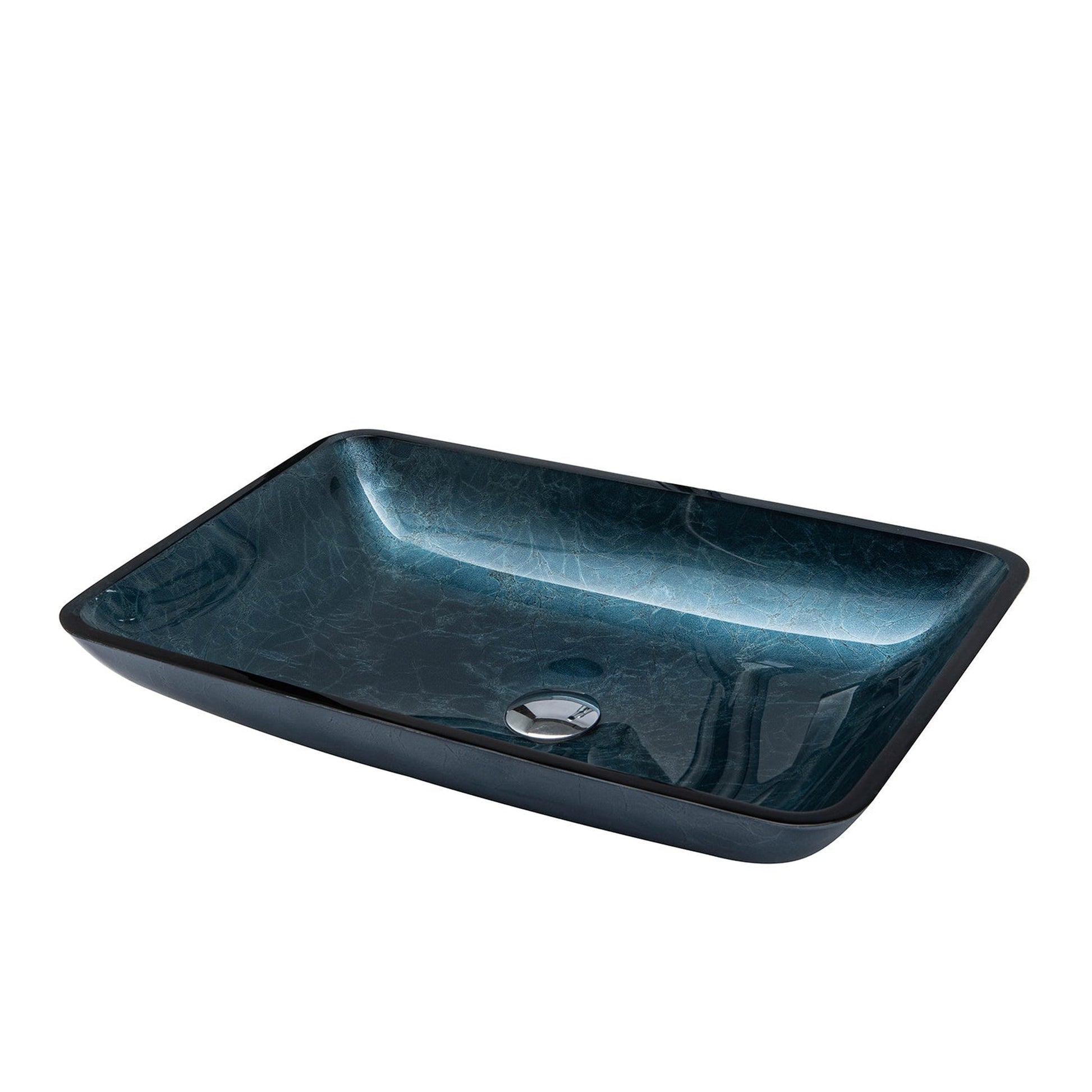 Vinnova Udine 22" Grayish Blue Rectangular Tempered Glass Painted by Hand Vessel Bathroom Sink Without Faucet
