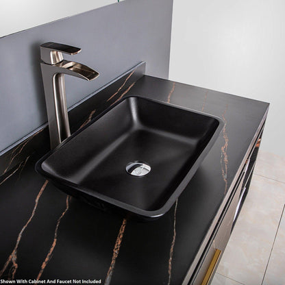 Vinnova Udine 22" Matte Black Rectangular Tempered Glass Painted by Hand Vessel Bathroom Sink Without Faucet