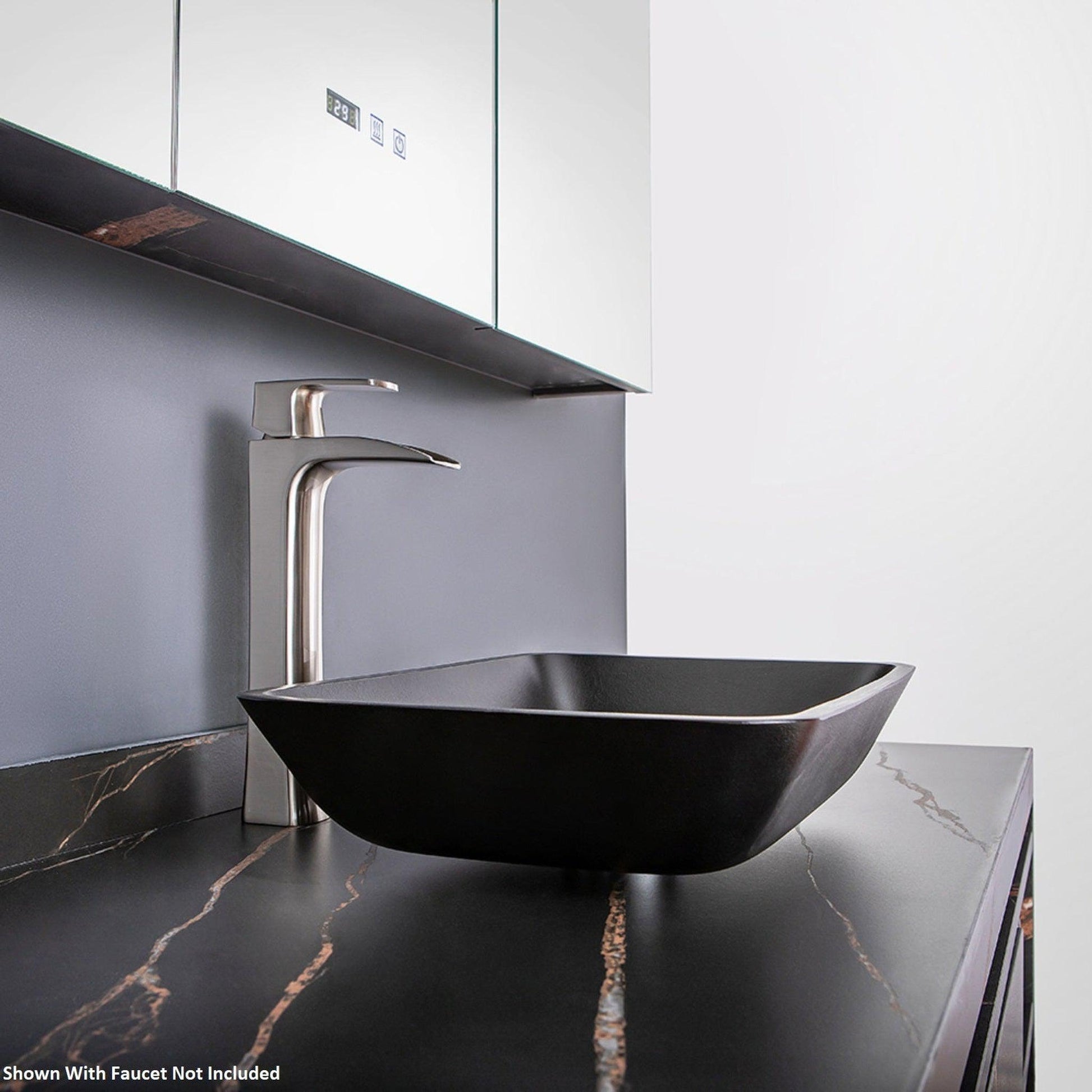 Vinnova Udine 22" Matte Black Rectangular Tempered Glass Painted by Hand Vessel Bathroom Sink Without Faucet