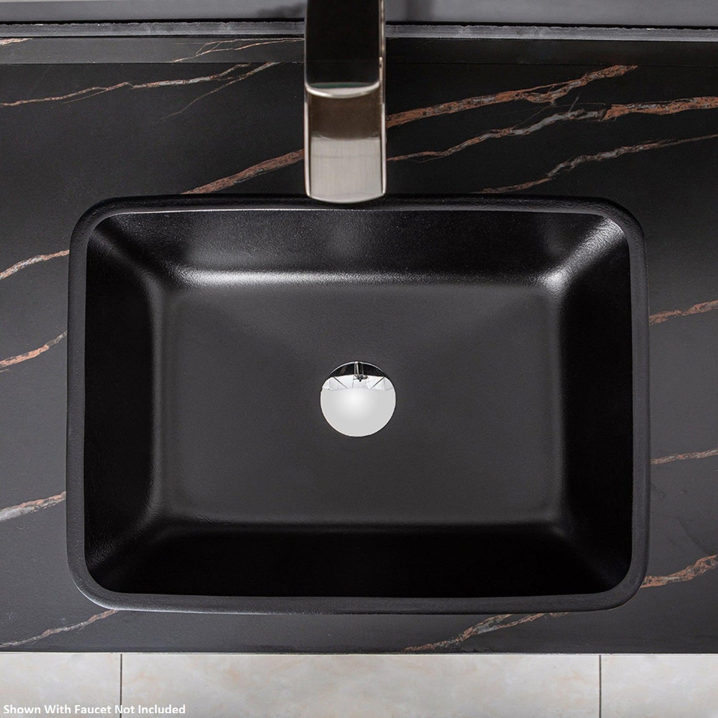 Vinnova Udine 22" Matte Black Rectangular Tempered Glass Painted by Hand Vessel Bathroom Sink Without Faucet