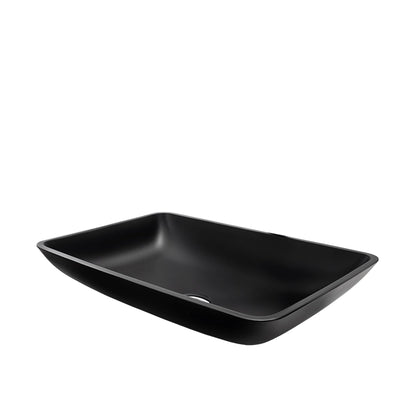 Vinnova Udine 22" Matte Black Rectangular Tempered Glass Painted by Hand Vessel Bathroom Sink Without Faucet