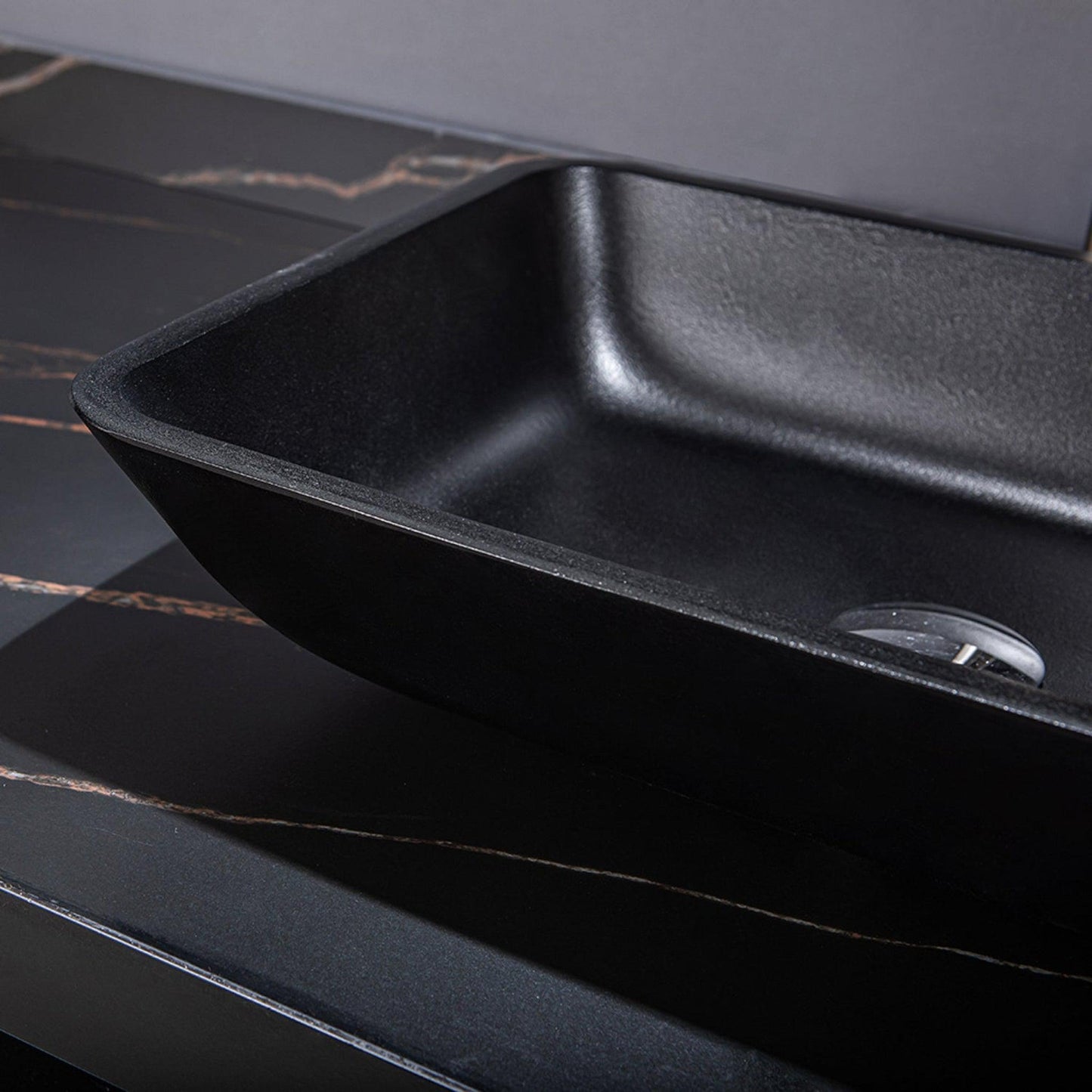 Vinnova Udine 22" Matte Black Rectangular Tempered Glass Painted by Hand Vessel Bathroom Sink Without Faucet