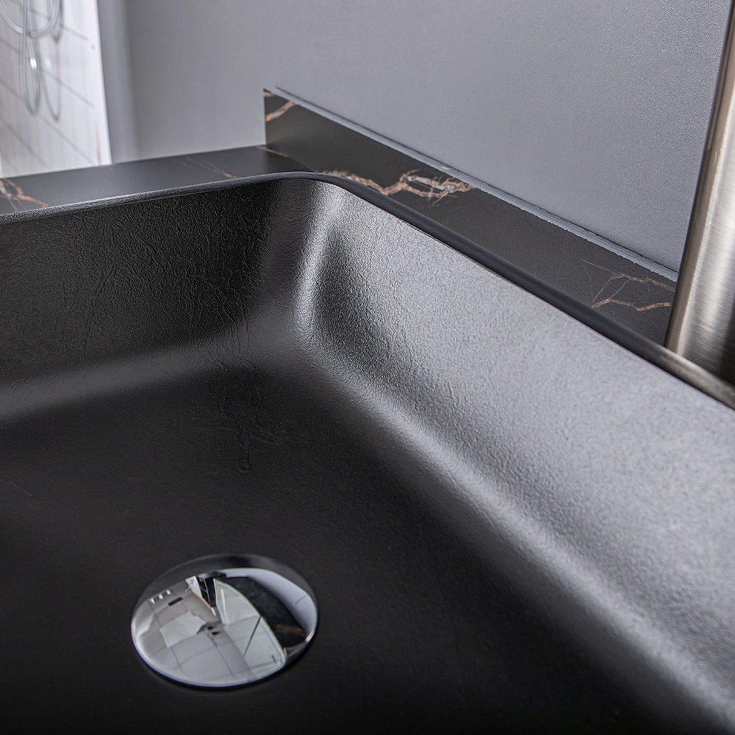 Vinnova Udine 22" Matte Black Rectangular Tempered Glass Painted by Hand Vessel Bathroom Sink Without Faucet