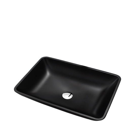 Vinnova Udine 22" Matte Black Rectangular Tempered Glass Painted by Hand Vessel Bathroom Sink Without Faucet