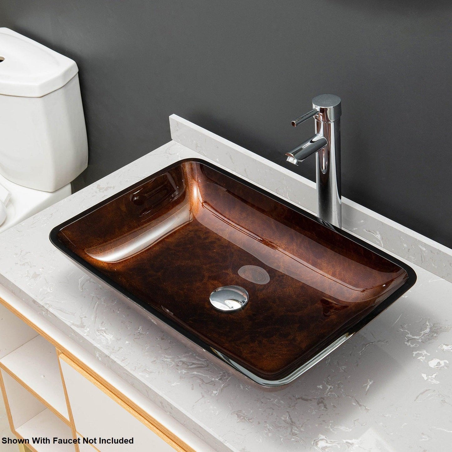 Vinnova Udine 22" Reddish Brown Rectangular Tempered Glass Painted by Hand Vessel Bathroom Sink Without Faucet