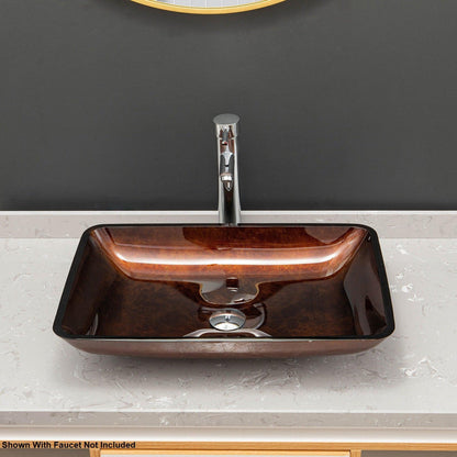 Vinnova Udine 22" Reddish Brown Rectangular Tempered Glass Painted by Hand Vessel Bathroom Sink Without Faucet