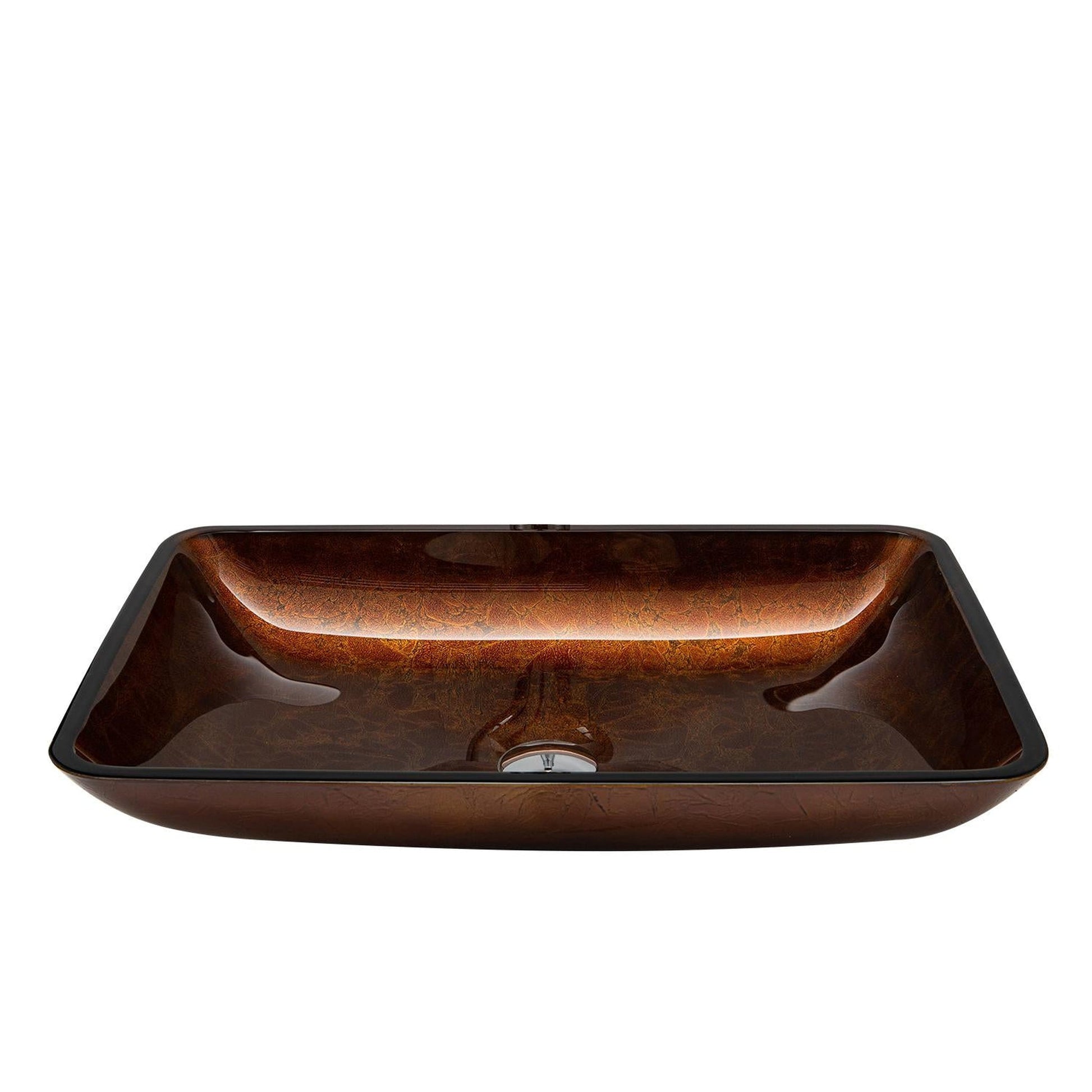 Vinnova Udine 22" Reddish Brown Rectangular Tempered Glass Painted by Hand Vessel Bathroom Sink Without Faucet