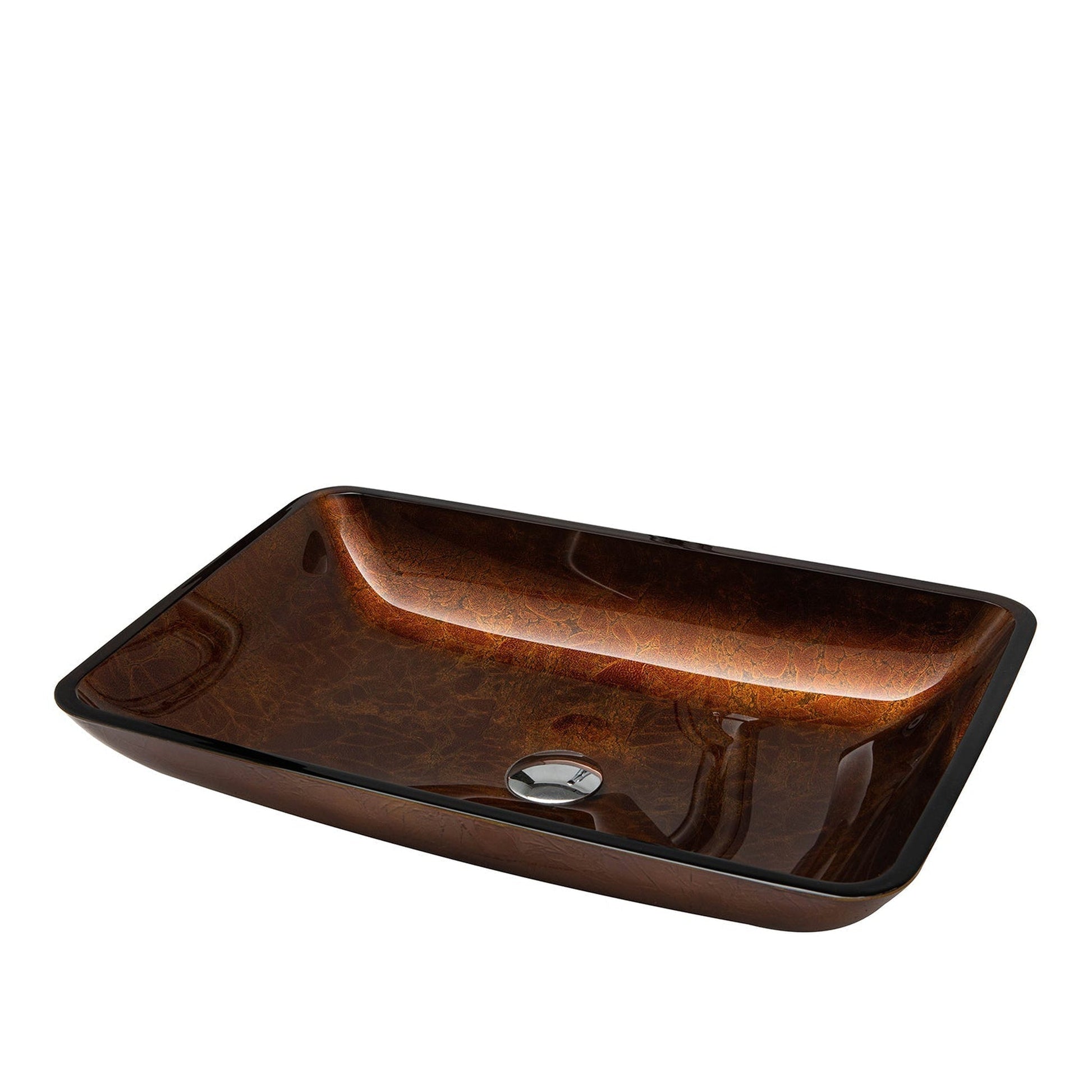 Vinnova Udine 22" Reddish Brown Rectangular Tempered Glass Painted by Hand Vessel Bathroom Sink Without Faucet