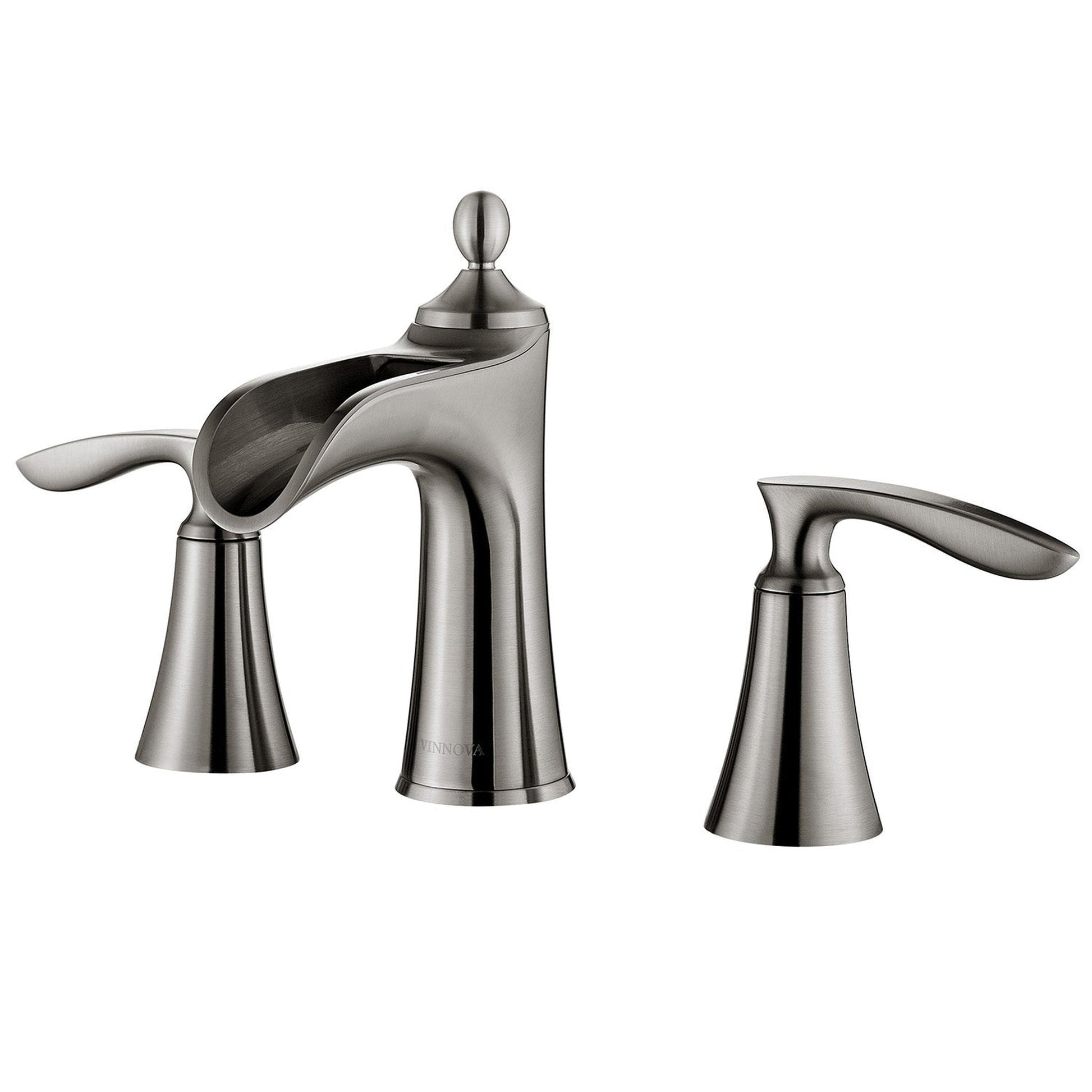 Vinnova Ukiah 7" Two Hole Brushed Nickel 8" Widespread Low Arc Waterfall Bathroom Sink Faucet