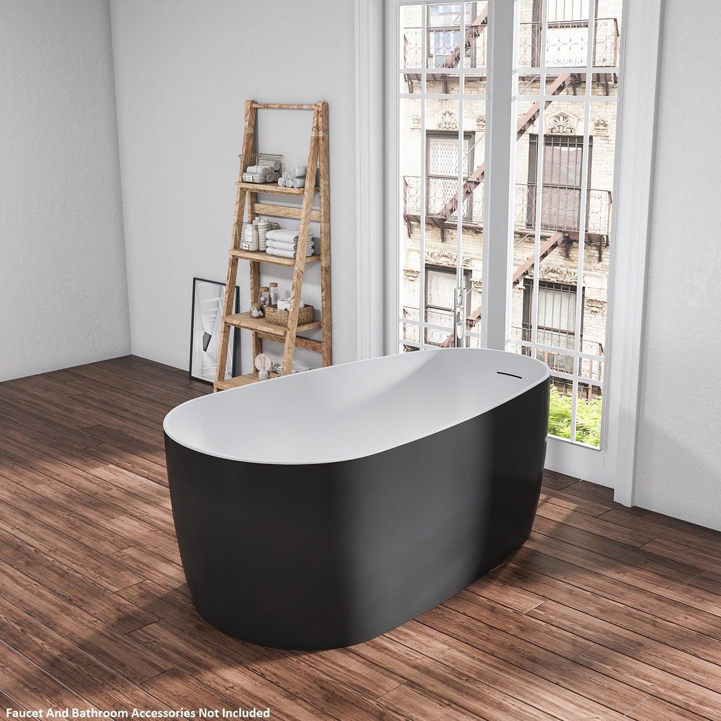 Vinnova Viana 67" x 32" Black Oval Freestanding Soaking Acrylic Bathtub