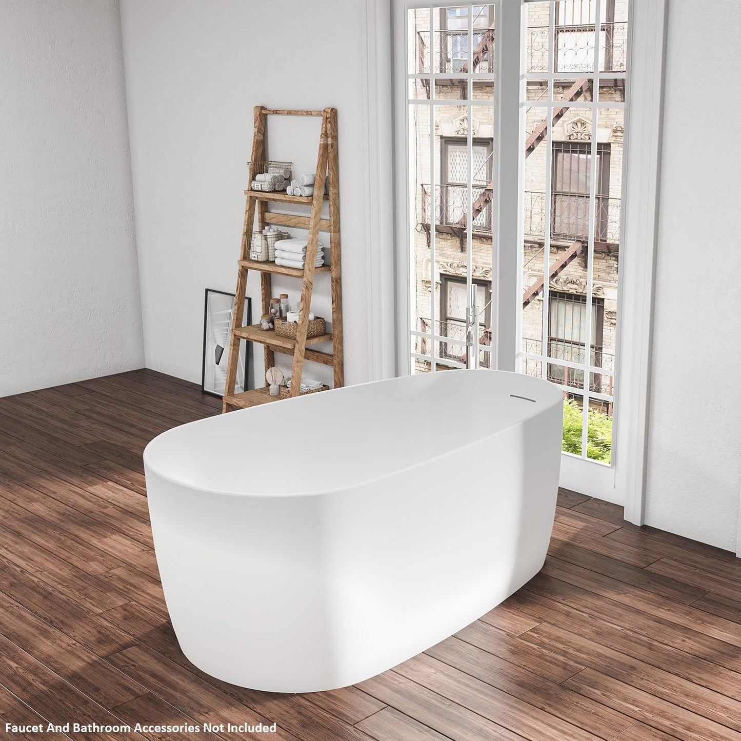 Vinnova Viana 67" x 32" Matte White Oval Freestanding Soaking Acrylic Bathtub