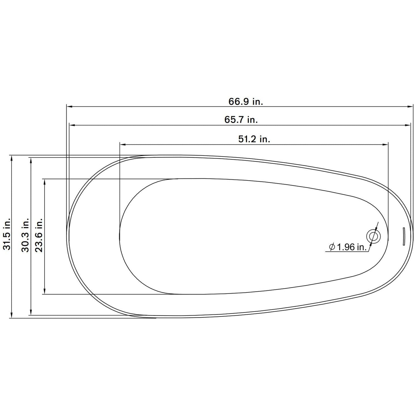 Vinnova Viana 67" x 32" Matte White Oval Freestanding Soaking Acrylic Bathtub