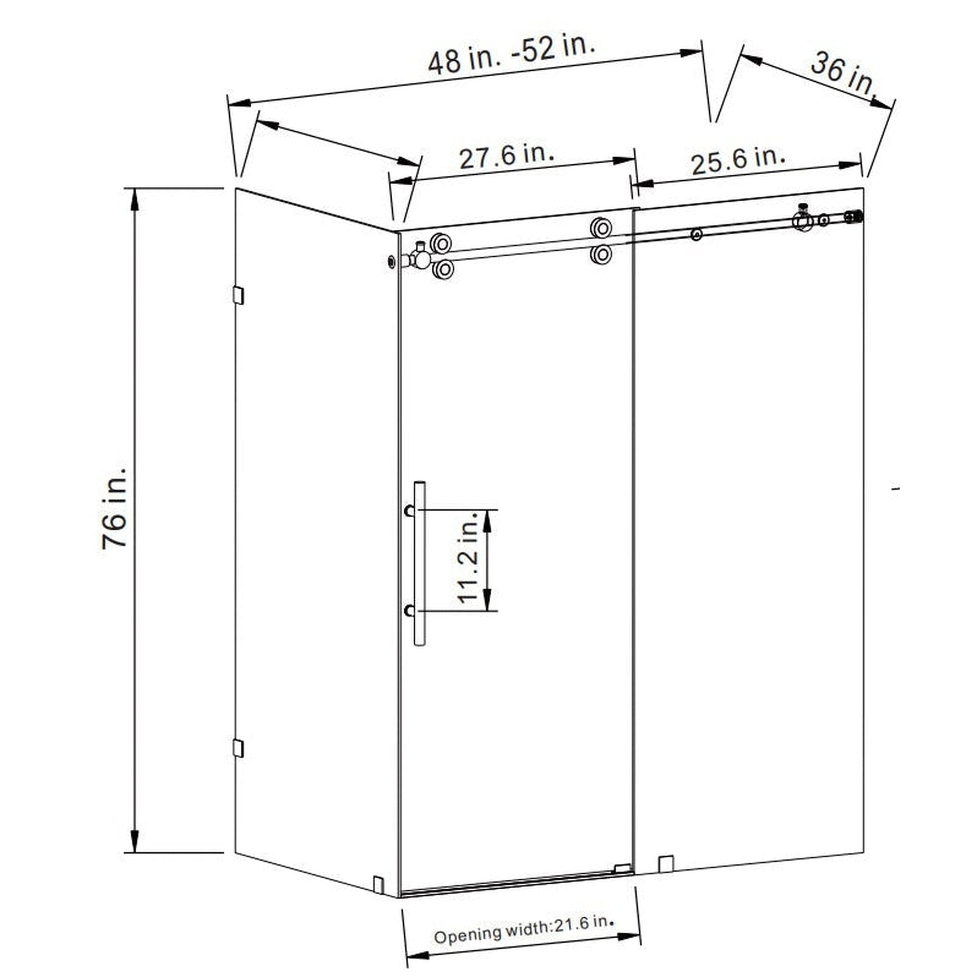 Vinnova Villena 52" x 78" Brushed Gold Rectangle Single Sliding Frameless Shower Enclosure