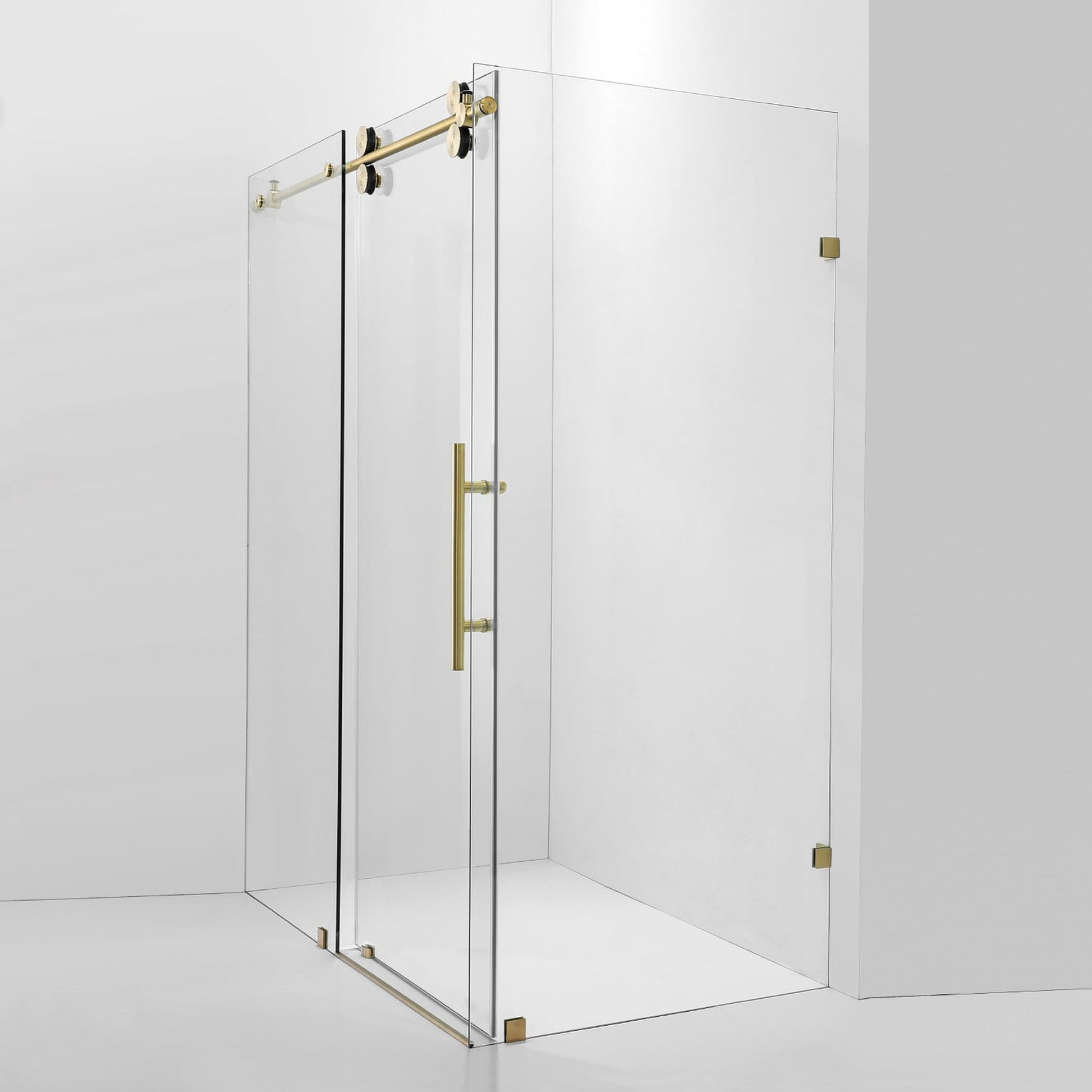 Vinnova Villena 52" x 78" Brushed Gold Rectangle Single Sliding Frameless Shower Enclosure