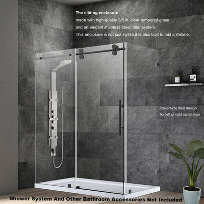 Vinnova Villena 52" x 78" Brushed Gold Rectangle Single Sliding Frameless Shower Enclosure