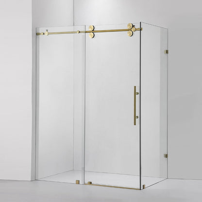 Vinnova Villena 52" x 78" Brushed Gold Rectangle Single Sliding Frameless Shower Enclosure