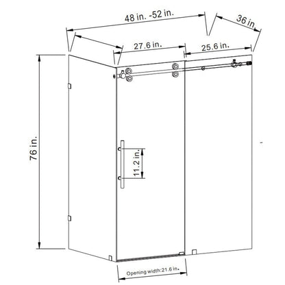 Vinnova Villena 52" x 78" Brushed Nickel Rectangle Single Sliding Frameless Shower Enclosure