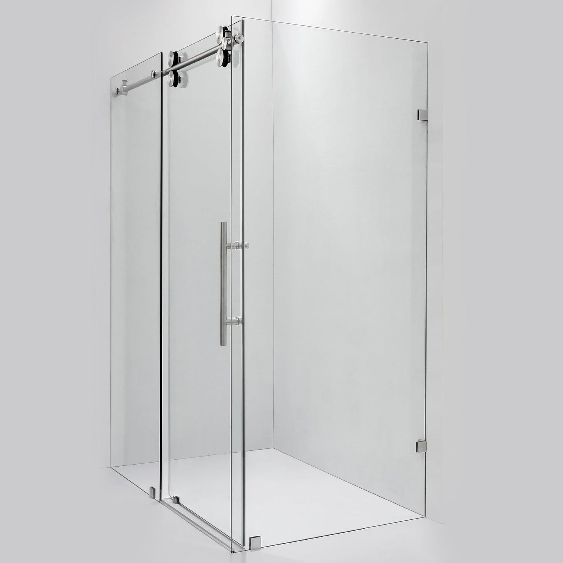 Vinnova Villena 52" x 78" Brushed Nickel Rectangle Single Sliding Frameless Shower Enclosure