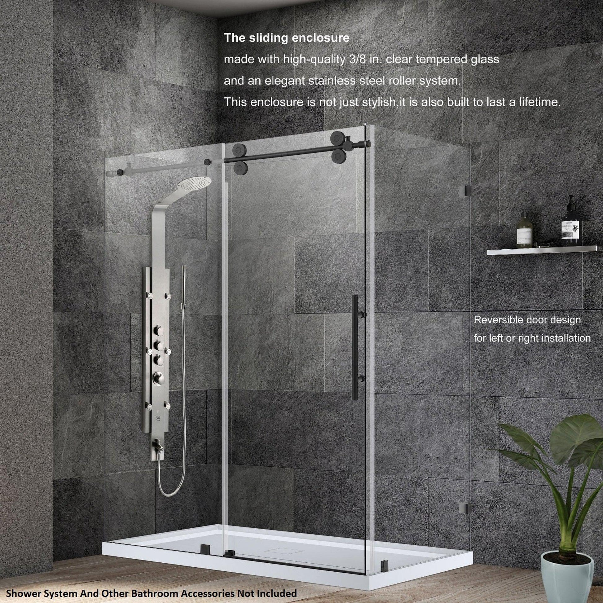 Vinnova Villena 52" x 78" Brushed Nickel Rectangle Single Sliding Frameless Shower Enclosure