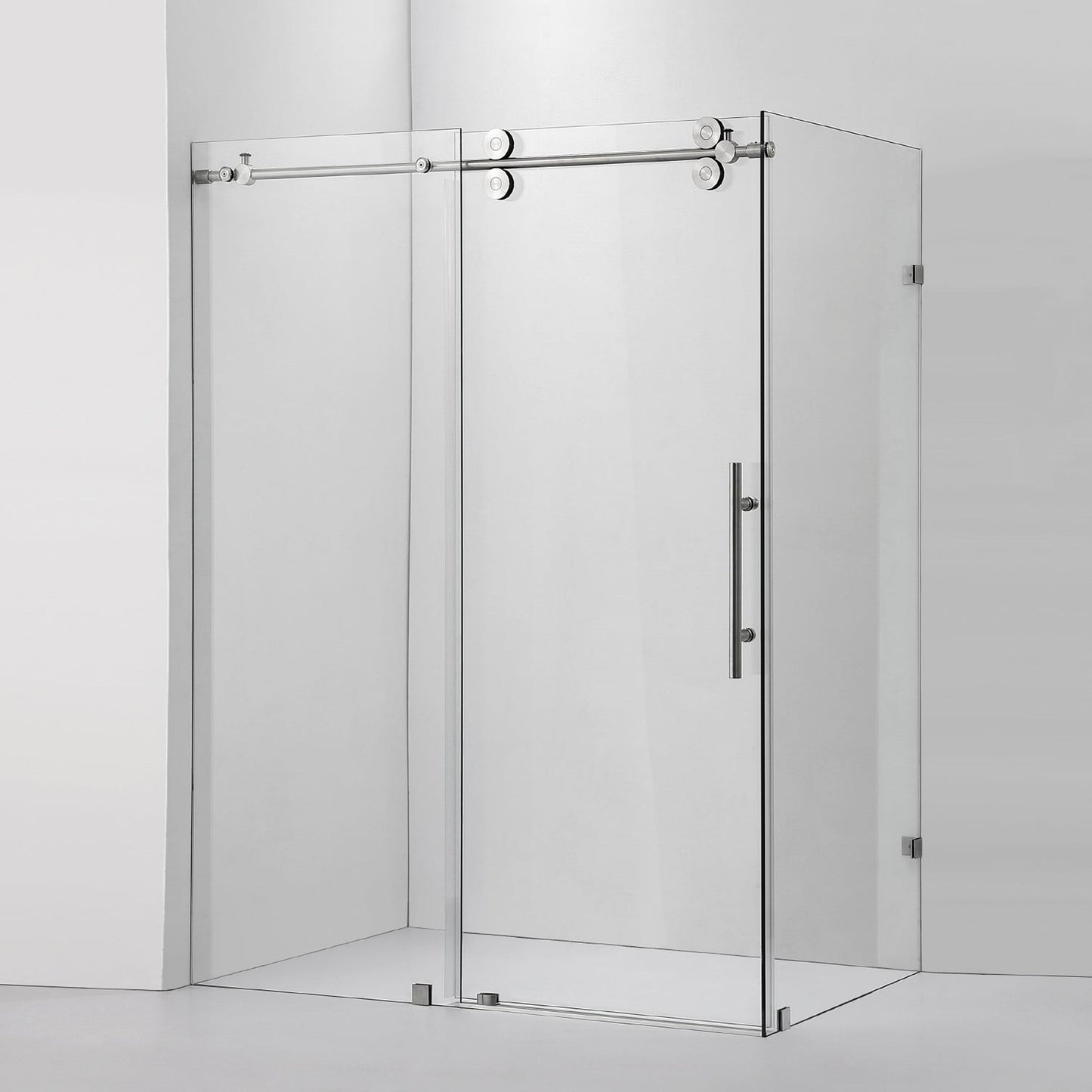 Vinnova Villena 52" x 78" Brushed Nickel Rectangle Single Sliding Frameless Shower Enclosure