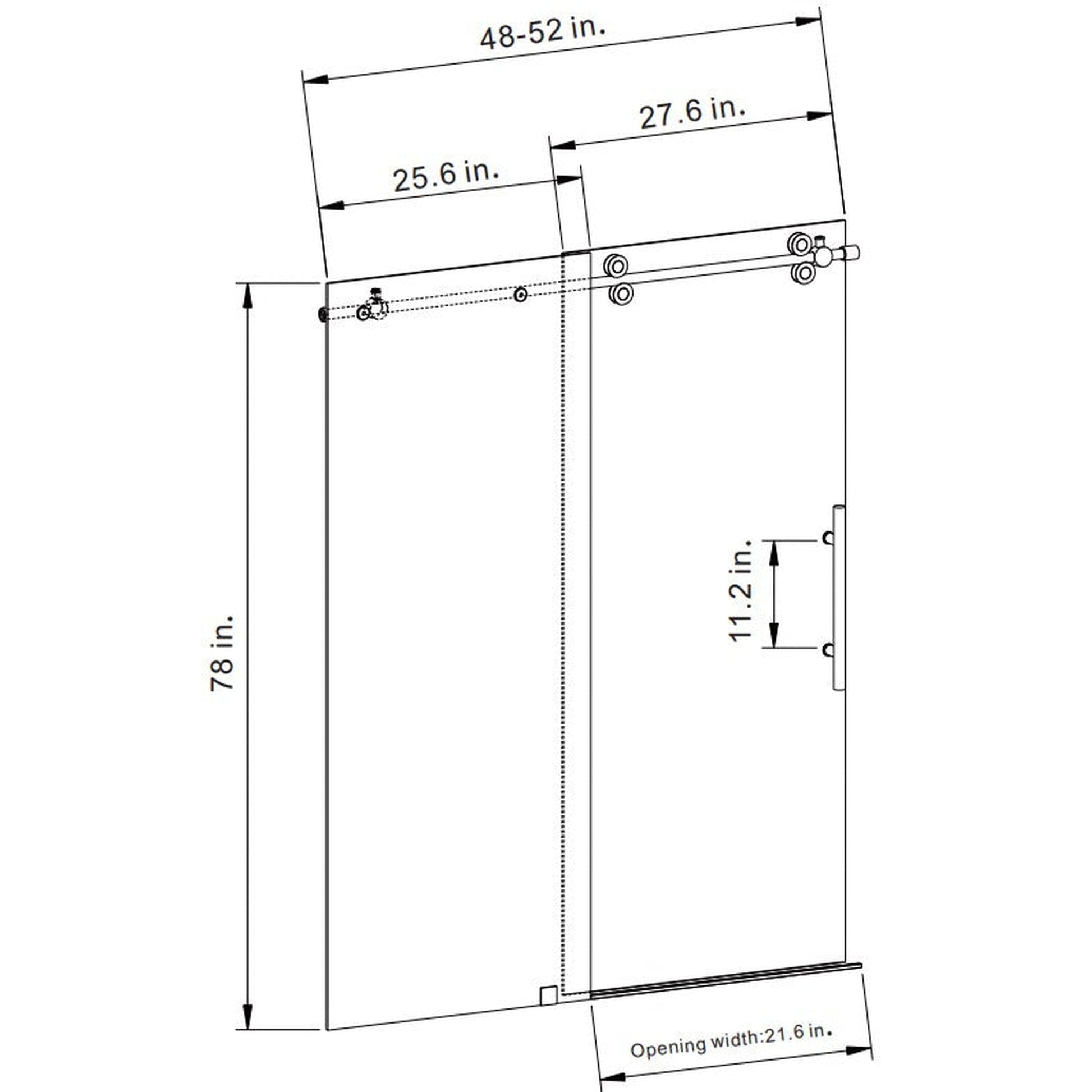 Vinnova Villena 52" x 78" Brushed Nickel Single Sliding Frameless Shower Door