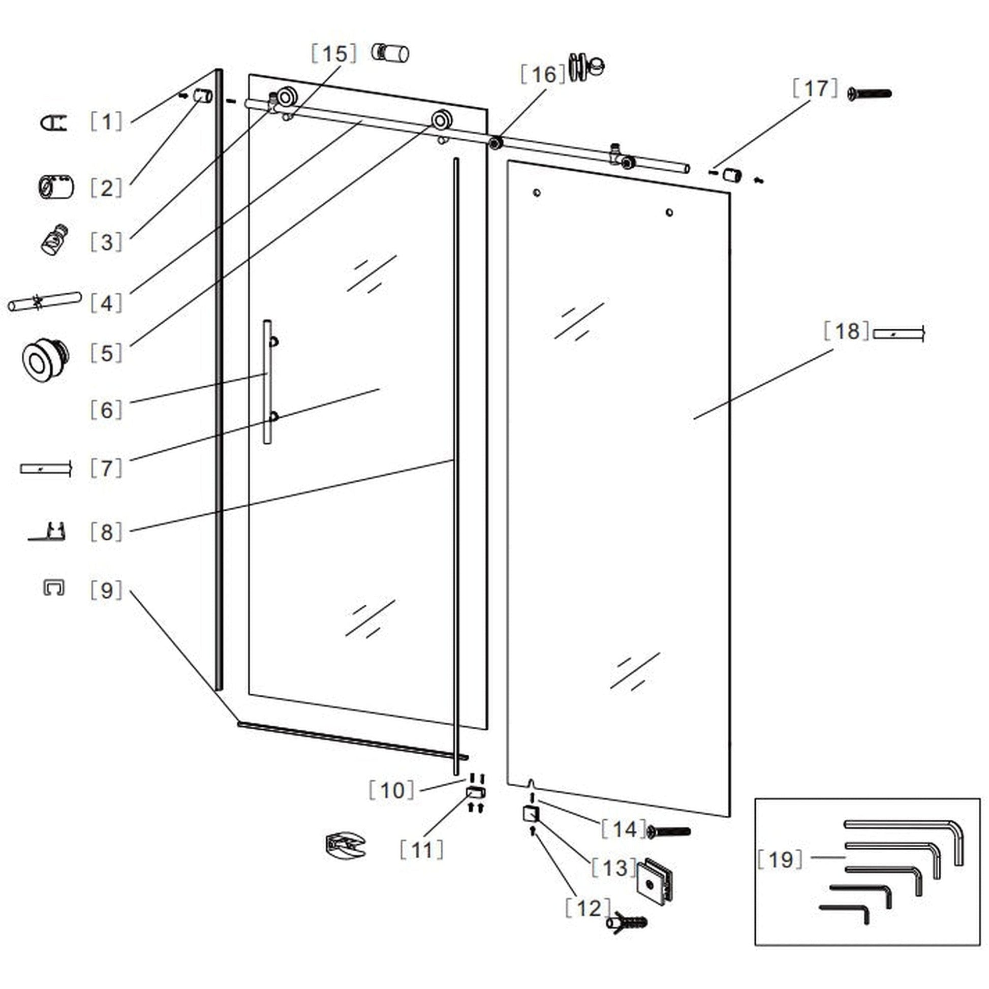 Vinnova Villena 52" x 78" Brushed Nickel Single Sliding Frameless Shower Door