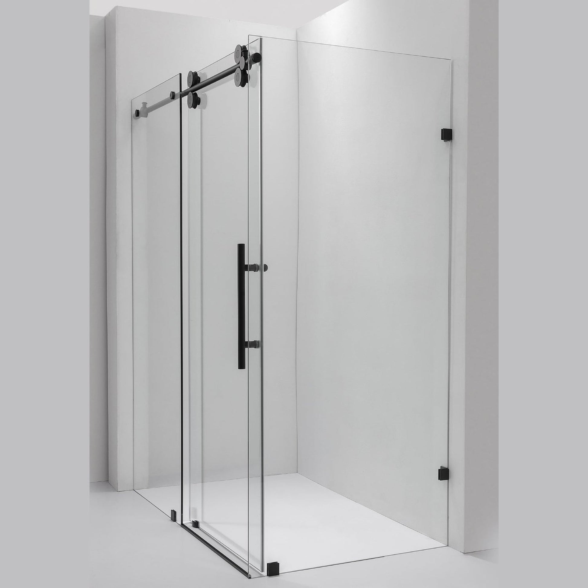 Vinnova Villena 52" x 78" Matte Black Rectangle Single Sliding Frameless Shower Enclosure