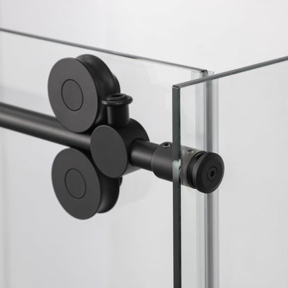 Vinnova Villena 52" x 78" Matte Black Rectangle Single Sliding Frameless Shower Enclosure