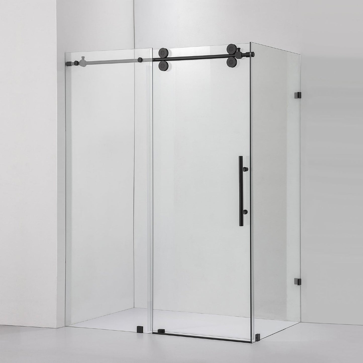 Vinnova Villena 52" x 78" Matte Black Rectangle Single Sliding Frameless Shower Enclosure