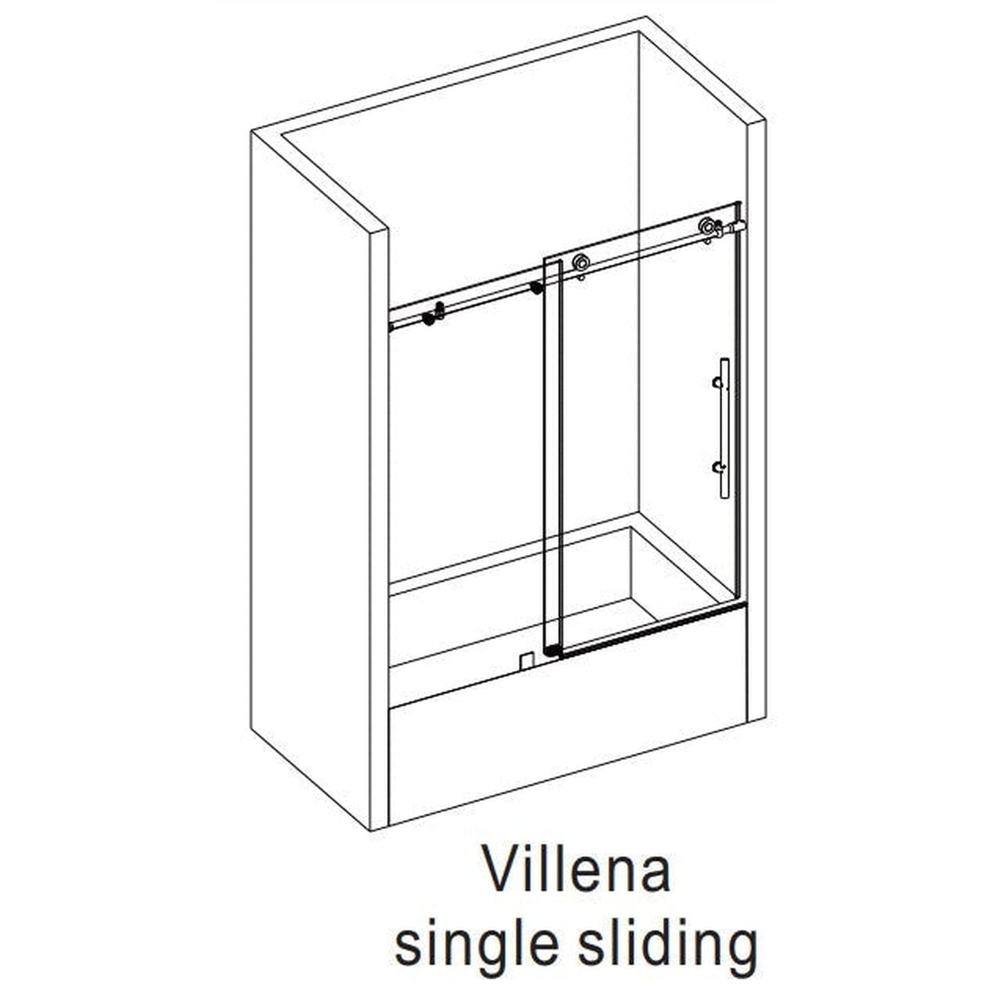 Vinnova Villena 60" x 58" Brushed Gold Single Sliding Frameless Glass Tub Door