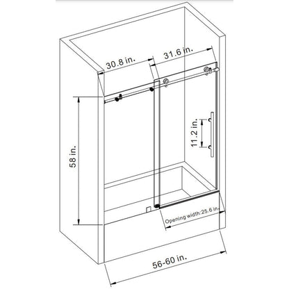 Vinnova Villena 60" x 58" Brushed Gold Single Sliding Frameless Glass Tub Door