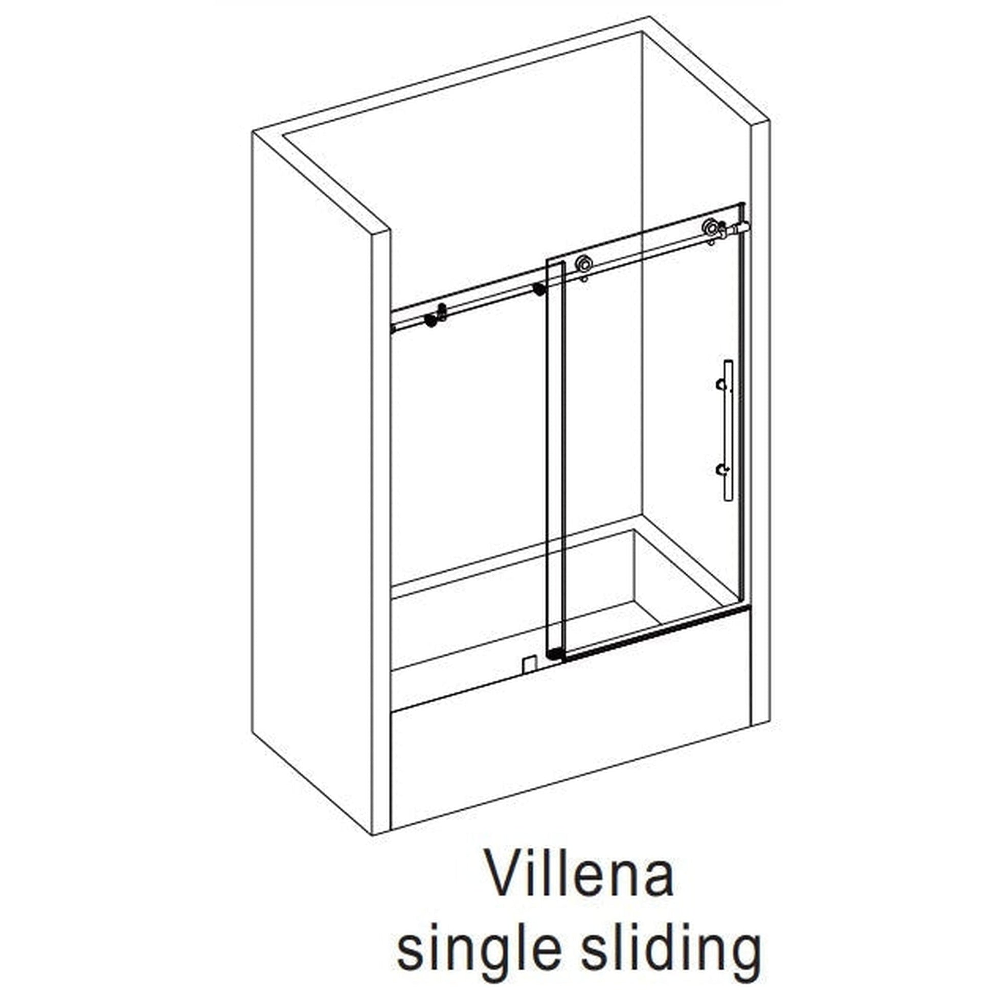 Vinnova Villena 60" x 58" Brushed Nickel Single Sliding Frameless Glass Tub Door