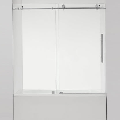 Vinnova Villena 60" x 58" Brushed Nickel Single Sliding Frameless Glass Tub Door