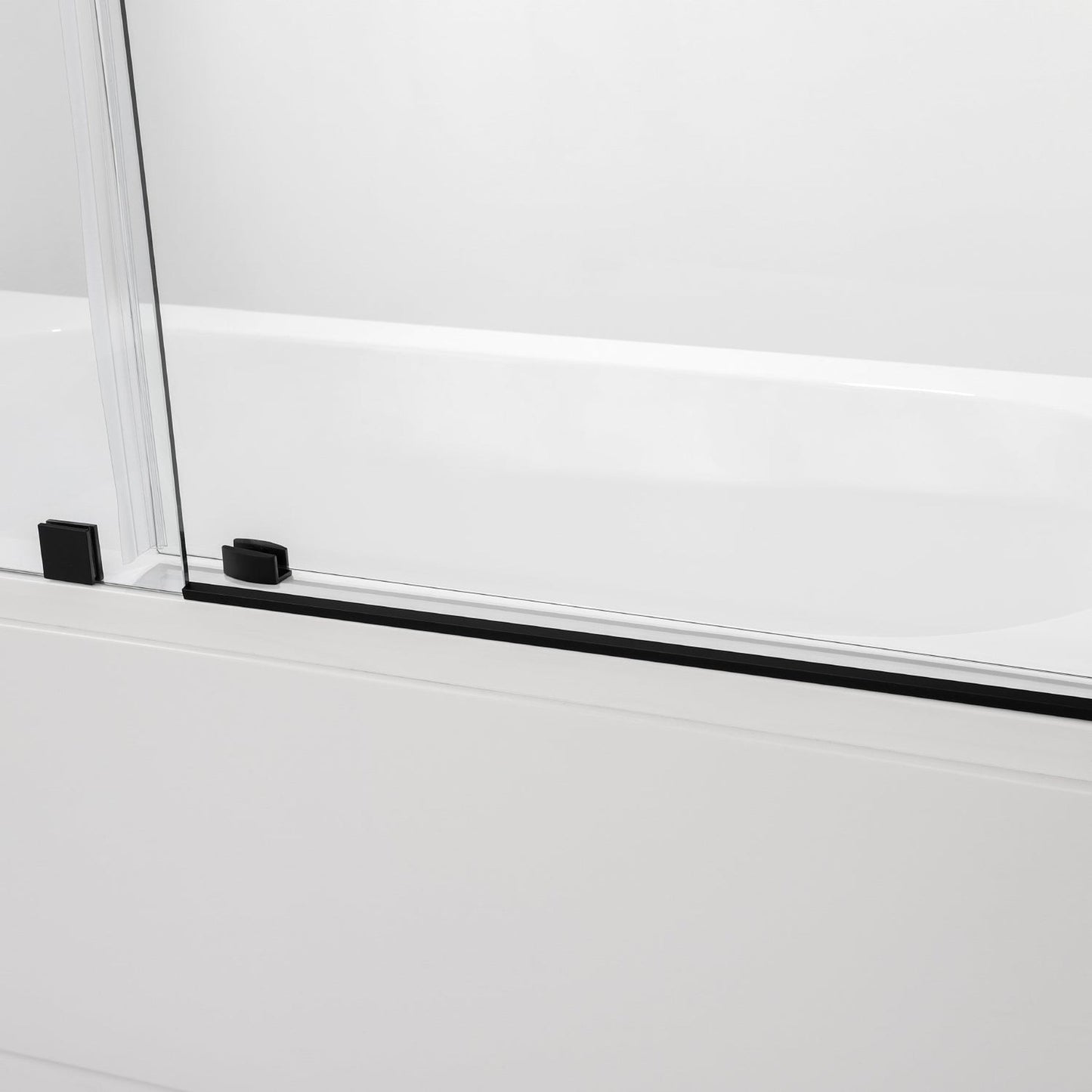 Vinnova Villena 60" x 58" Matte Black Single Sliding Frameless Glass Tub Door