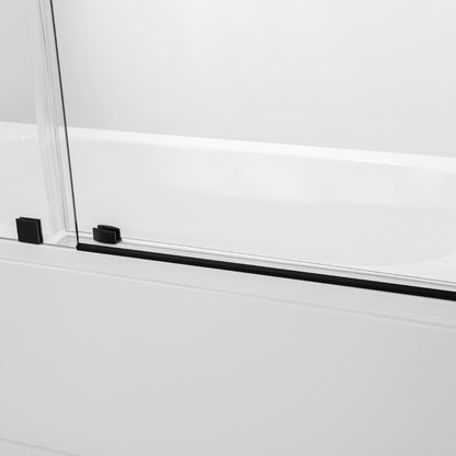 Vinnova Villena 60" x 58" Matte Black Single Sliding Frameless Glass Tub Door