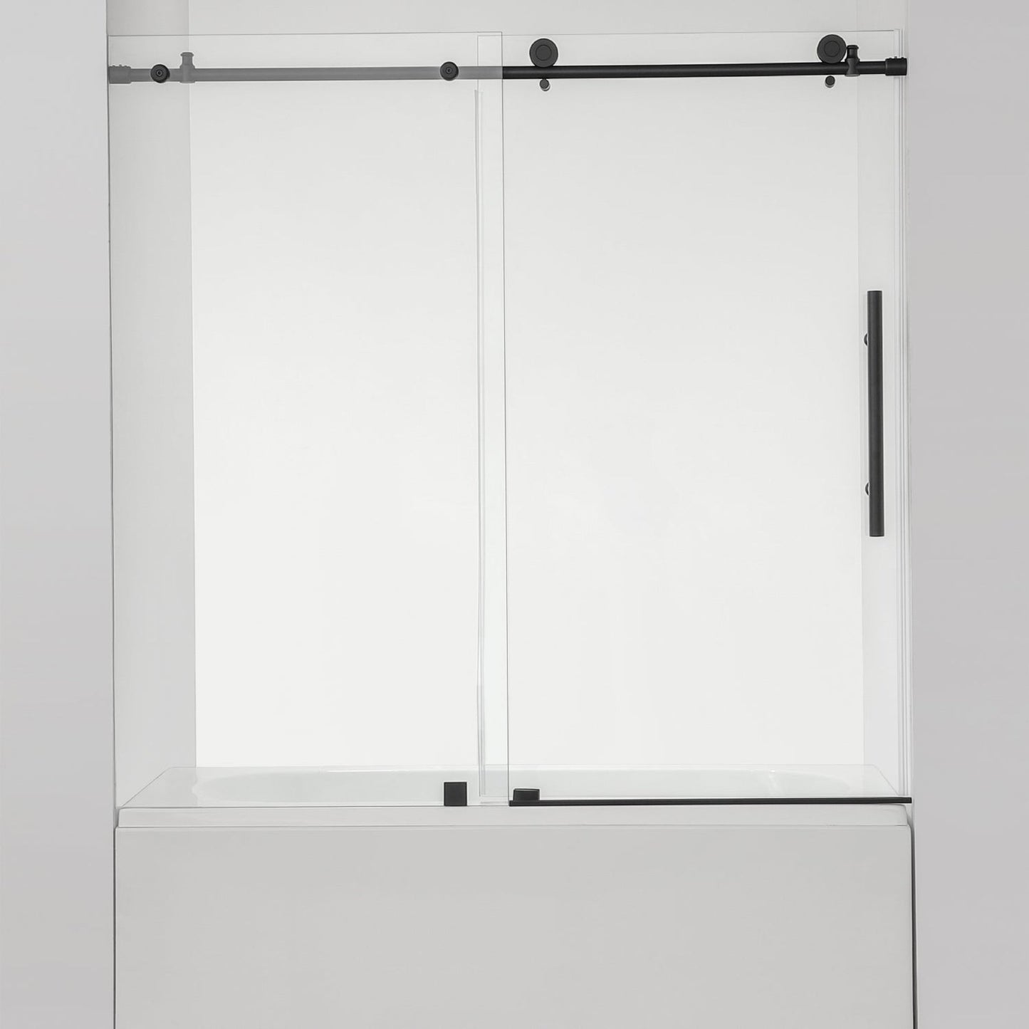 Vinnova Villena 60" x 58" Matte Black Single Sliding Frameless Glass Tub Door