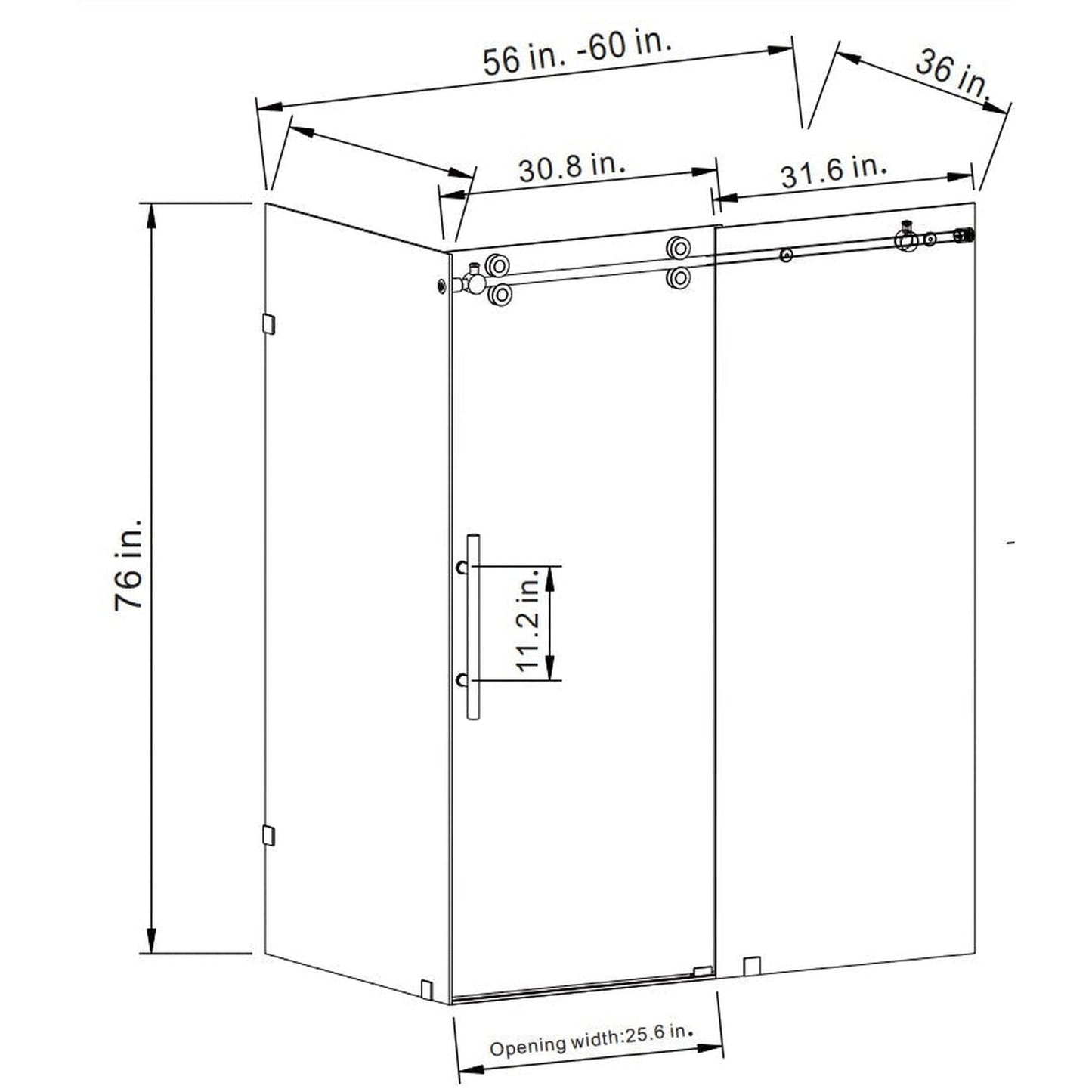 Vinnova Villena 60" x 78" Brushed Gold Rectangle Single Sliding Frameless Shower Enclosure