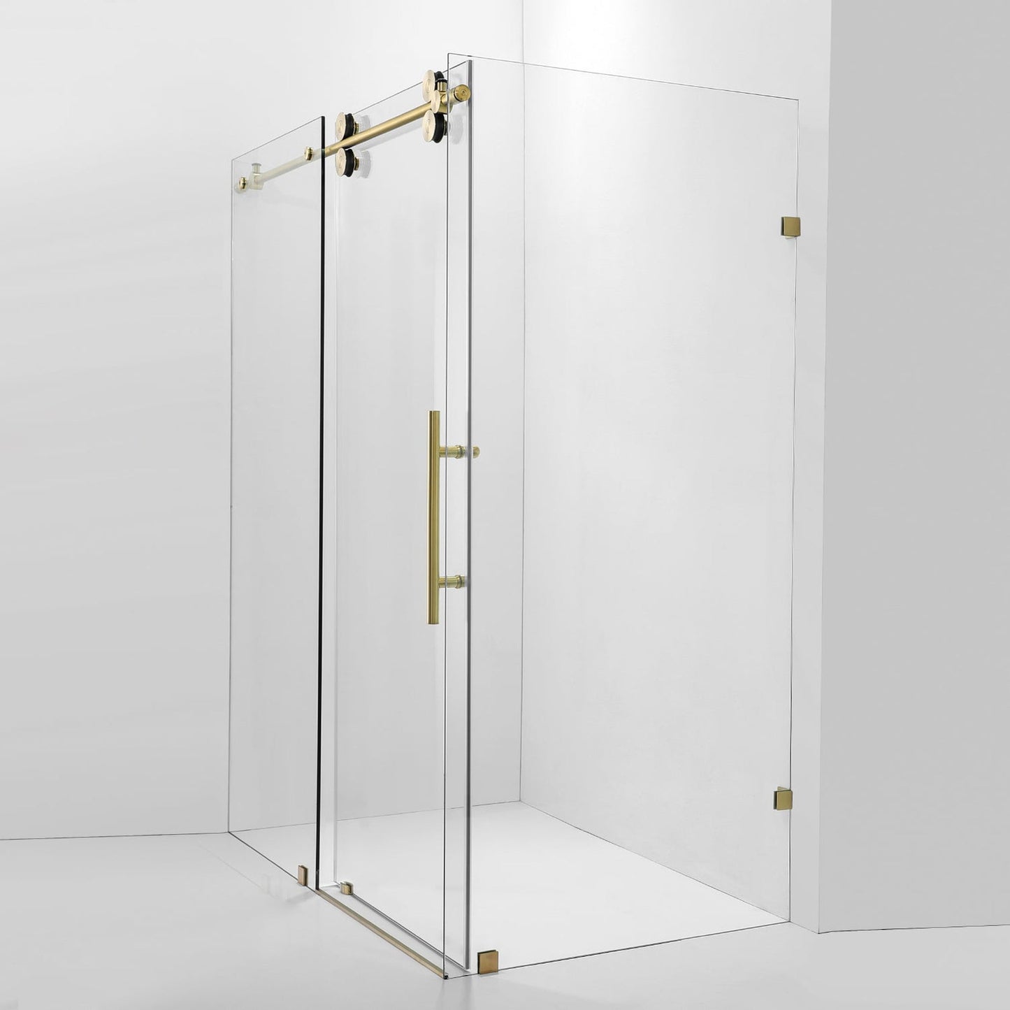 Vinnova Villena 60" x 78" Brushed Gold Rectangle Single Sliding Frameless Shower Enclosure