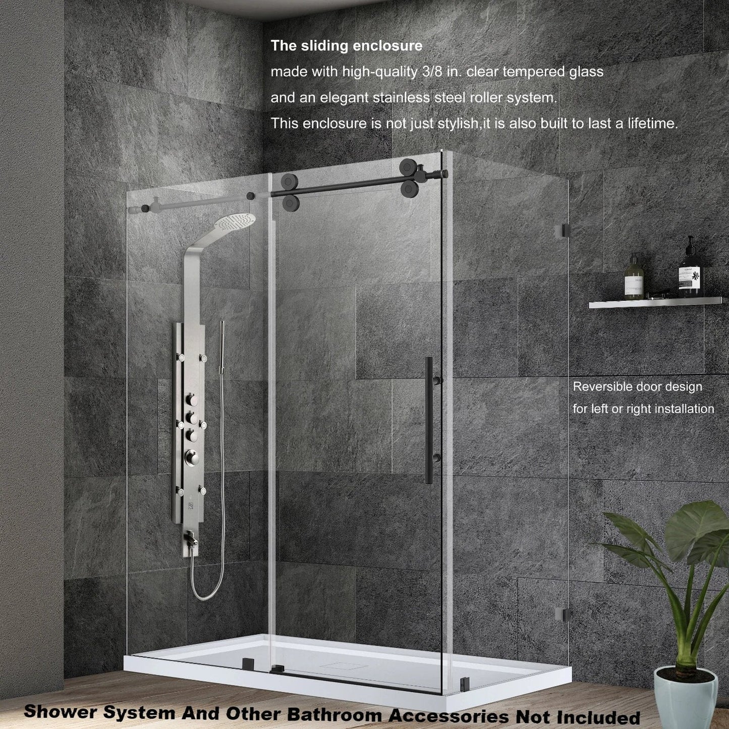 Vinnova Villena 60" x 78" Brushed Gold Rectangle Single Sliding Frameless Shower Enclosure