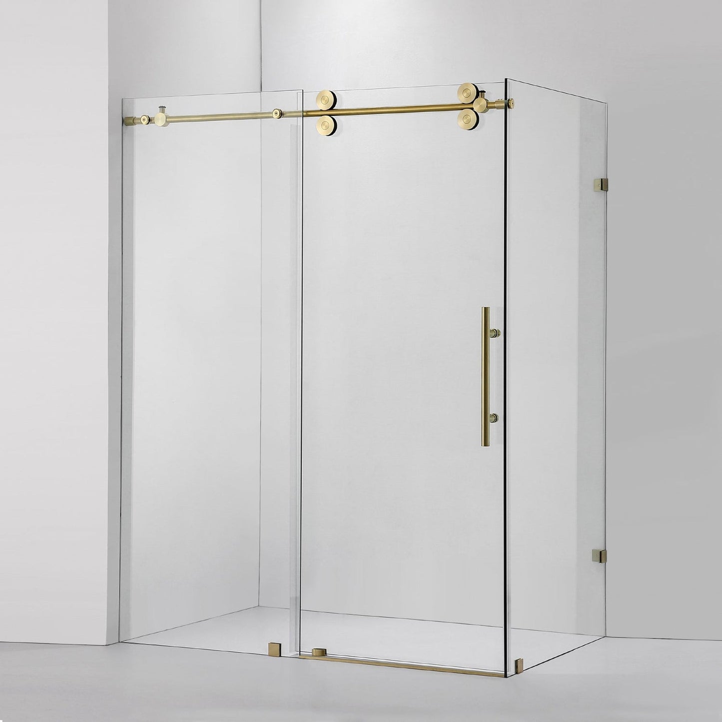 Vinnova Villena 60" x 78" Brushed Gold Rectangle Single Sliding Frameless Shower Enclosure