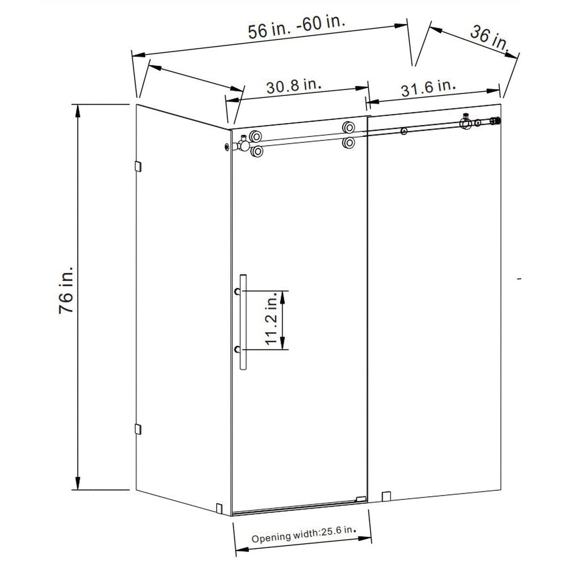 Vinnova Villena 60" x 78" Brushed Nickel Rectangle Single Sliding Frameless Shower Enclosure