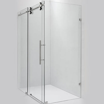 Vinnova Villena 60" x 78" Brushed Nickel Rectangle Single Sliding Frameless Shower Enclosure