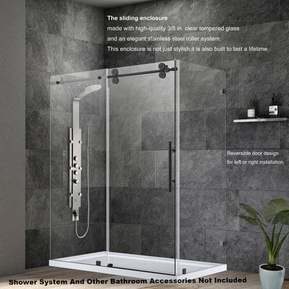 Vinnova Villena 60" x 78" Brushed Nickel Rectangle Single Sliding Frameless Shower Enclosure