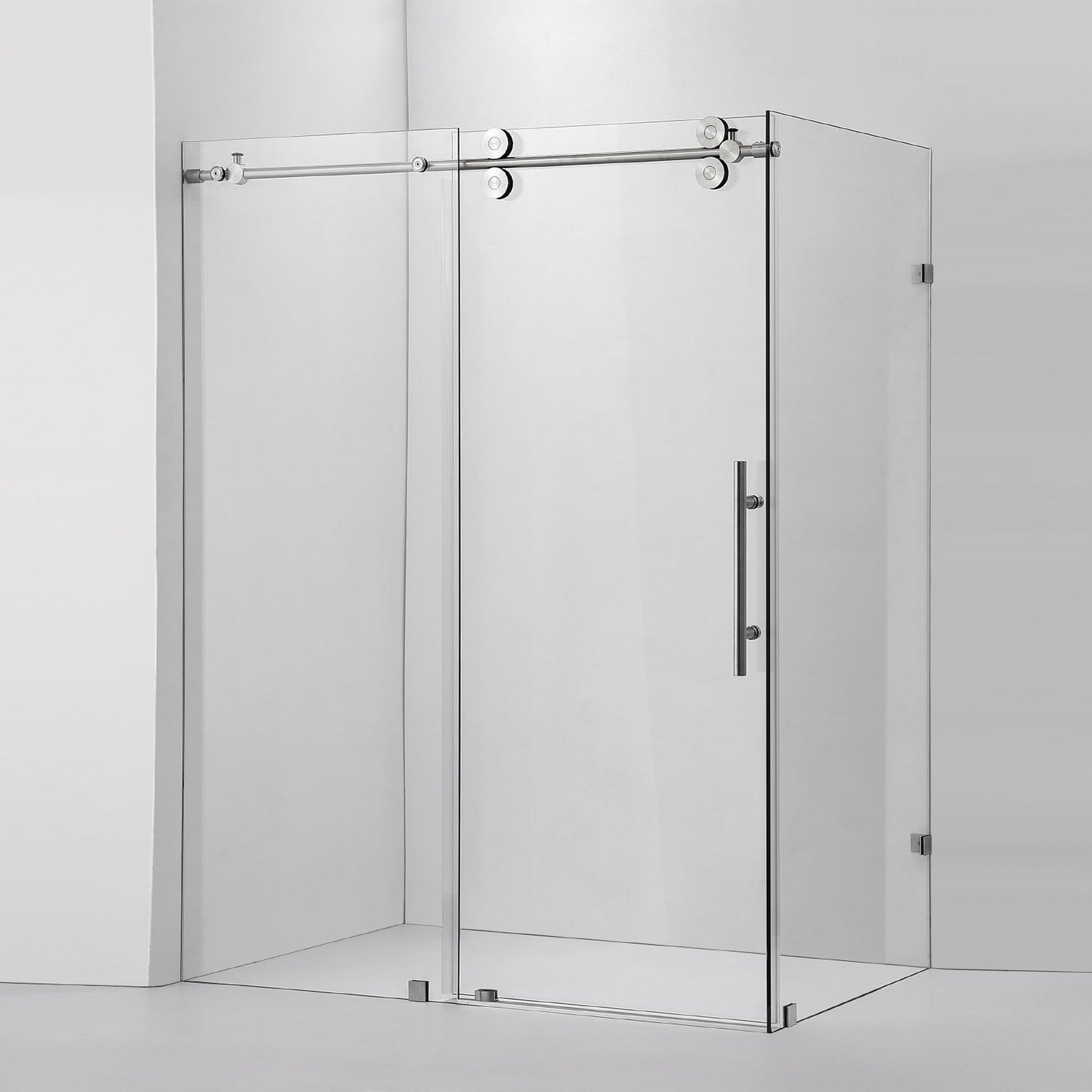 Vinnova Villena 60" x 78" Brushed Nickel Rectangle Single Sliding Frameless Shower Enclosure